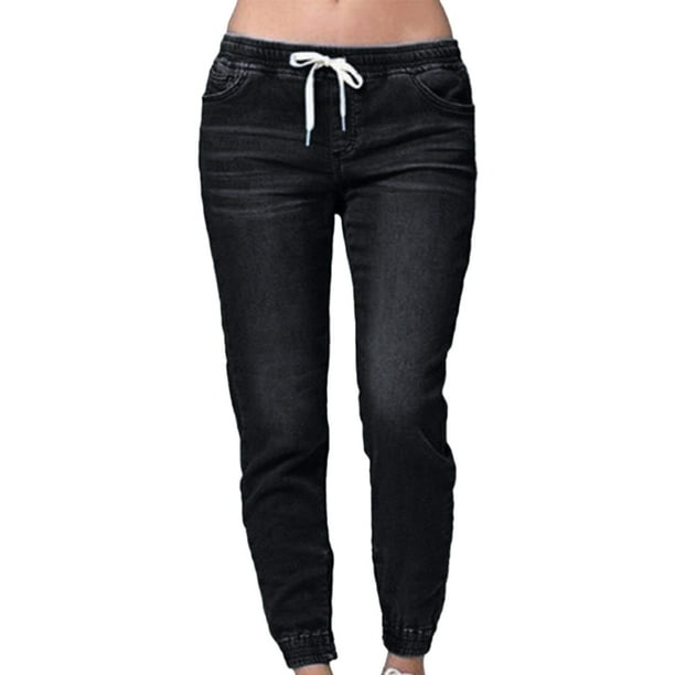 Drawstring waist stretch long trousers denim slim Womens pants pencil elastic Drawstring waist stretch long trousers denim slim Womens pants pencil elastic